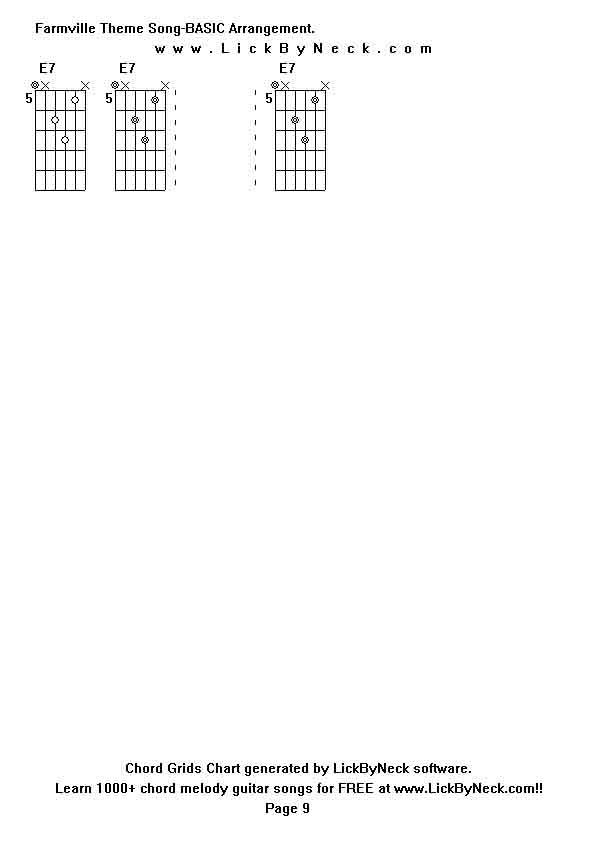 Chord Grids Chart of chord melody fingerstyle guitar song-Farmville Theme Song-BASIC Arrangement,generated by LickByNeck software.